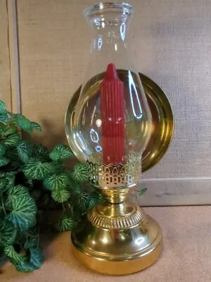 $27.50 • Buy Vintage Metal Wall Hurricane Sconce Candle Holder Brass Reflector Plate Chimney 