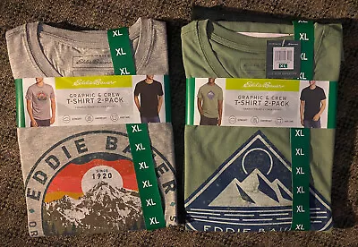 Eddie Bauer Men’s 2-Pack Gray /Black  & GREEN/DARK GREEN Crew T-Shirts NWT • $19.99