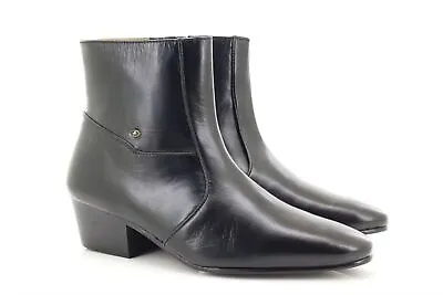 Lucini Mens Black Leather Side Zip Leather  Smart Cuban Heel Boots UK 6-11 26490 • £54.99