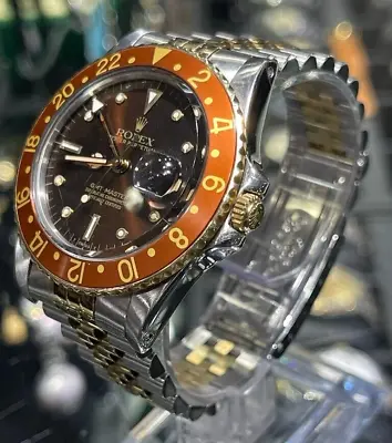 Vintage Rolex Gmt Master 16753 Root Beer Nipple Lava Dial 18k Gold Bezel • $13500