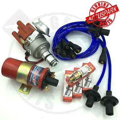 VW Beetle Electronic Distributor Coilplugsblue Leadsred Rotor Ignition Kit V2 • $136.69