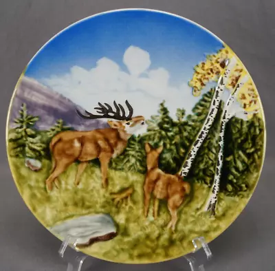 Schramberg Germany Majolica Hand Painted Relief Molded Deer 9 1/2 Inch Plate • $50