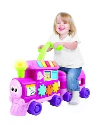 Toddler Toy Baby Walker / Ride On Train 2 Piece Interactive Lights Sounds Pink • £12.50