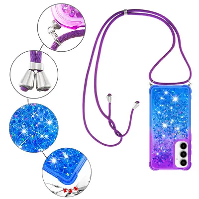 For Various Phone Crossbody Quicksand Case +Strap Glitter Shockproof Cover Back • £4.79