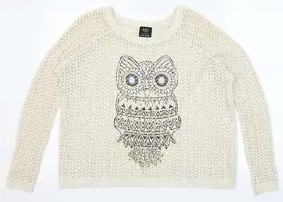 £5.25 • Buy River Island Womens Beige Round Neck Cotton Pullover Jumper Size 8 - Owl