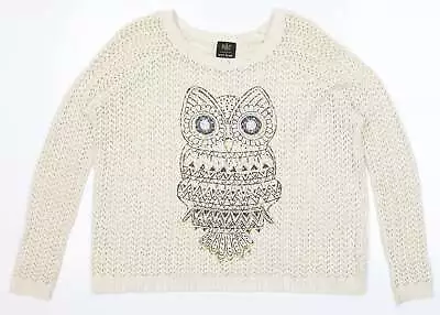 £5.25 • Buy River Island Womens Beige Round Neck Cotton Pullover Jumper Size 8 - Owl