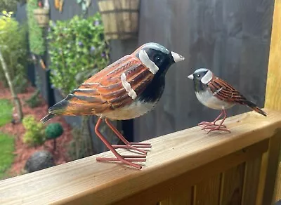 House Sparrow Bird Garden Ornament Handcrafted Sculpture Decor Father's Day Gift • £14.95