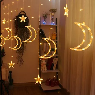 $17.09 • Buy Moon Star LED Curtain Lights Twinkle Fairy String Lights Eid Mubarak Ramad Decor