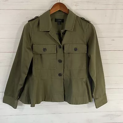 J. Crew Womens Button Front Peplum Hem Short Waist Jacket Sz Small Olive Green • $18