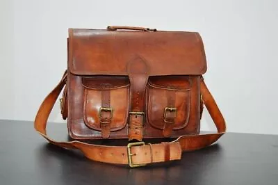 New Genuine Unisex Handmade Real Leather Large Brown Messenger Mail Shoulder Bag • $41.29