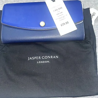 JASPER CONRAN Large Flap Over Purse Blue / Blue RRP £39 Gift Present Two Tone • £12.95