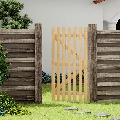 150cm Picket Wooden Garden Gate Pine Wood Palisade Pedestrian Gate Door +Fitting • £55.99