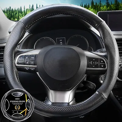 Sports Style Black Carbon Fiber PU Leather 15  38CM Car Steering Wheel Cover • $25.89