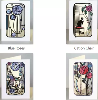 Laser Cut Charles Rennie Mackintosh Blank Card - Red  Blue Roses Lady Cat  • £4.49