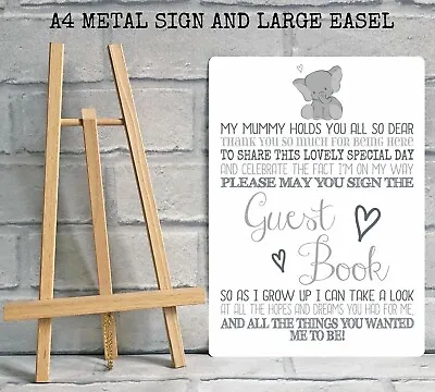 A4 Boy Girl Baby Shower Guest Book Metal Table Sign Decoration - ELEPHANT • £12.95