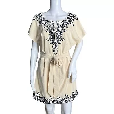 C. Luce Dress Womens Medium Ivory Navy Blue Embroidered Mini Embroidery Bohemian • $23.92