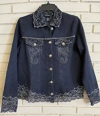 My Favorite Things Colleen Lopez Womens Medium Denim Jacket Sequins & Lace • $28