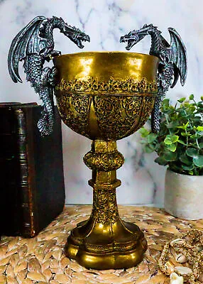 King Arthur Pendragon Chalice Medieval Goblet 10.5 H Dragon Handles Holy Grail • $44.99