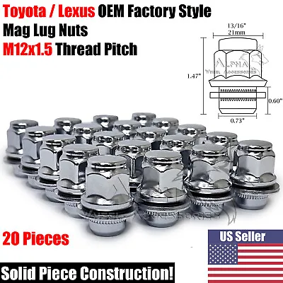 20 OEM Factory Lug Nuts Chrome For Toyota Lexus 12x1.5 Fits Mag/Flat Seat Wheel • $22.39