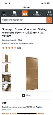 SpacePro Shaker OAK Sliding Wardrobe Doors New 91.5cm W 222cm H X 3 180cm TrackA • £350