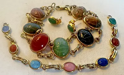 Scarab Bracelet Lot 3 Egyptian Revival Van Dell Gold Filled Bracelet Earrings • $79.99