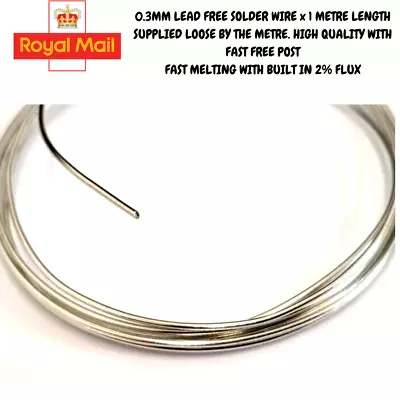 Solder Wire Lead Free 0.3mm Dia Per Metre 2% Flux  Electrical Hobby DIY Repairs • £3.49