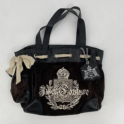 $250 • Buy Juicy Couture Purse Womens Brown Velvet Gold Embroidered Y2k Dog Day Dreamer Bag