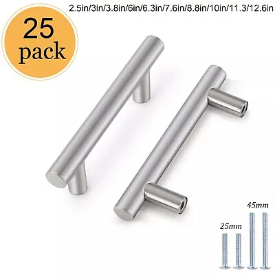 25Pack Brushed Nickel Cabinet Pulls Stainless Steel Drawer T Bar Handles 2 -12  • $21.99