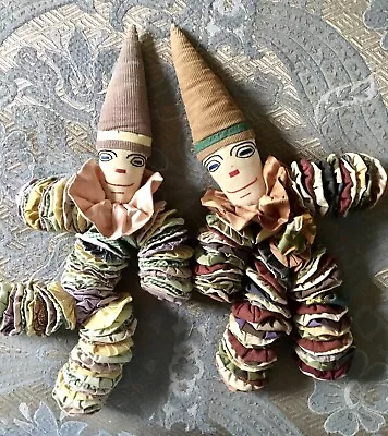 Lot Of 2 VTG 1950s Handmade YoYo Clown Rag Dolls - 16  Embroidered Faces • $25