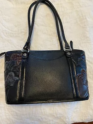 Vintage Brighton Black Brown Leather Shoulder Bag Braided Handle. • $35