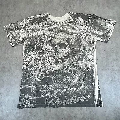 Xtreme Couture T-Shirt Mens XL Beige Affliction Short Sleeve Print All Over Tee • $28.88