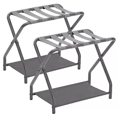  Luggage Rack Foldable Suitcase Stands For Guest Room Metal Set Of 2 Grey • $52.85