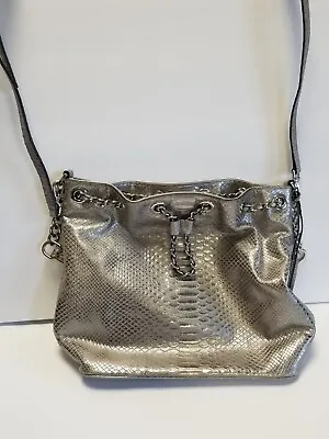 Michael Kors Frankie Embossed Leather Silver Metallic Python Bucket Bag  • $30