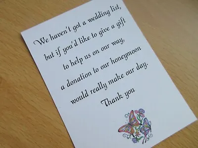 50 Small White/Ivory Butterfly Wedding Poem Cards Money Gift Honeymoon  • £4.25