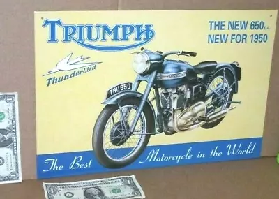 TRIUMPH - 650 Motor -- OLD SIGN Date'93 - SHOWS DETAIL Of 1950 Bike / Motorcycle • $16.99