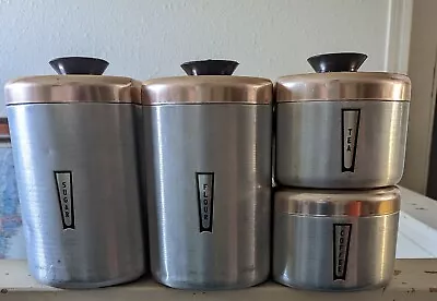 Vintage Kromex Aluminum Kitchen Canister Set Of 4 Sugar Flour Coffee Tea • $50