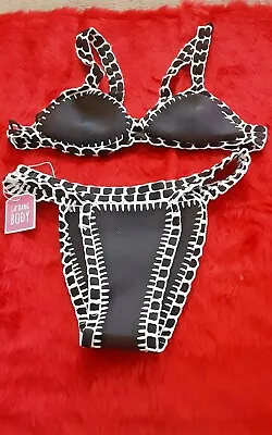 Size L / Size 12 Women's Black Neoprene La' Bang Body Crochet Bikini  • $20.50