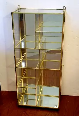 Brass Glass Mirror Curio Cabinet Gold Hollywood Regency 20 Inch Display Case • $168