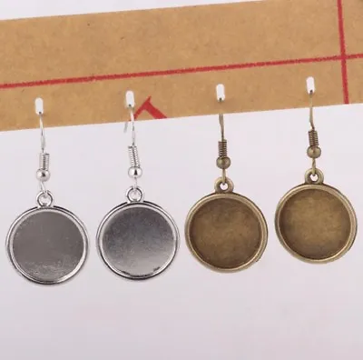 Round Cabochon Earring Base Settings Silver Bronze Blank Findings Hooks Craft UK • £2.39