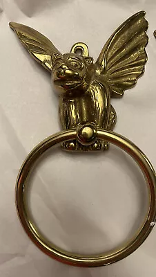 $22.92 • Buy Vintage Brass Winged Gargoyle Door Knocker Towel Holder Curtain Hardware Gothic