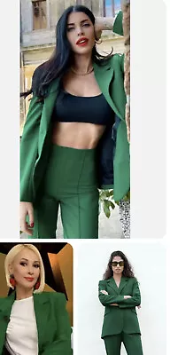 BNWT ZARA Jade Green Fitted Blazer With Pockets & Matching Pants Sets XS • $88