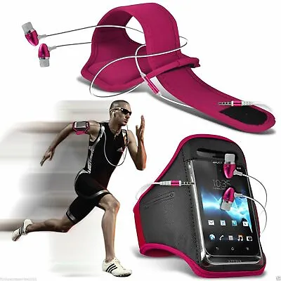 Pink✔Quality Sports Armband Gym Running Phone Case Cover+In Ear Headphones • £8.95