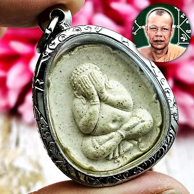 Buddha Lp Dum Be2543 Pidta Close Eye Ashes Survive Protection Thai Amulet #16826 • $43.99