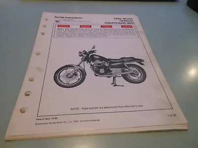 NEW Honda OEM  1986 CB450SC Set-Up Instructions Manual • $29.95