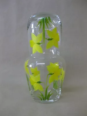 Vintage Hand Painted Glass Water Carafe / Decanter & Glass / Tumbler ~ Daffodils • £19.99