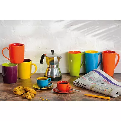 Harlequin | Colourful Cups & Mugs Set Of 6 | Cappuccino Latte And Espresso • £42