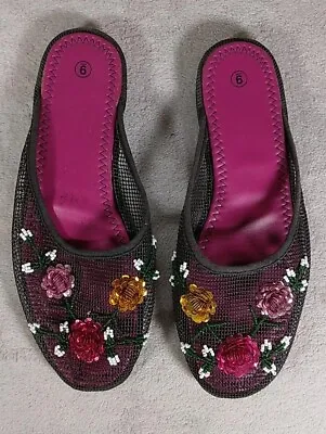 Size 9 Slip On Mules For Spring & Summer Decked Out With Sequined 3D Flowers • $13.95