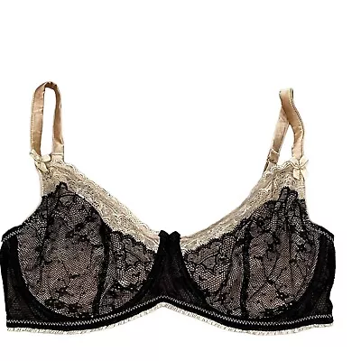 Mimi Holliday 34E Silk Blend Black Beige Lace Push Up Bra • $32