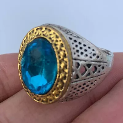 Ancient Solid Silver Antique Ring Viking With Blue Stone Rare Amazing Artifact • $0.99