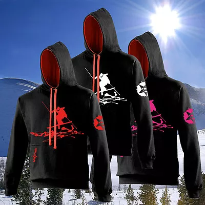 Two Tone Mens Ski Snow Season Hooded Top - Black And Fire Red - Skiing Skier • £27.90